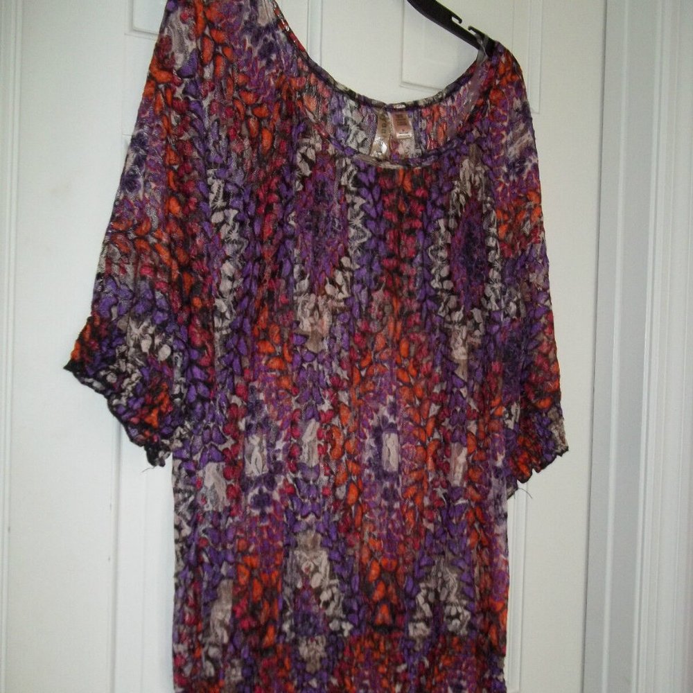 EYESHADOW WOMAN'S 2X PULLOVER TOP SEE THRU SHIRT PLUS SIZE BLOUSE BUTTERFLIES